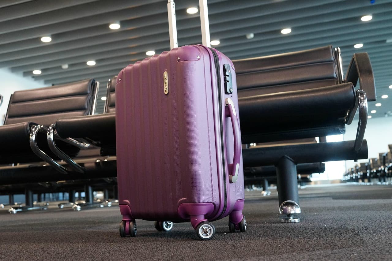 Airport luggage in terminal seating area